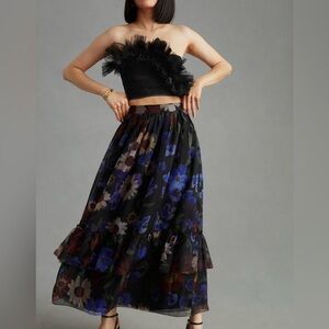Geisha Designs Ruffled Floral Midi Skirt (used)